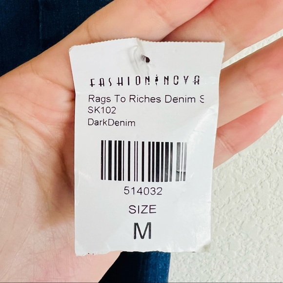 NWT Fashion Nova Dark Wash Distressed Denim Jean Mini Skirt - Picture 5 of 9